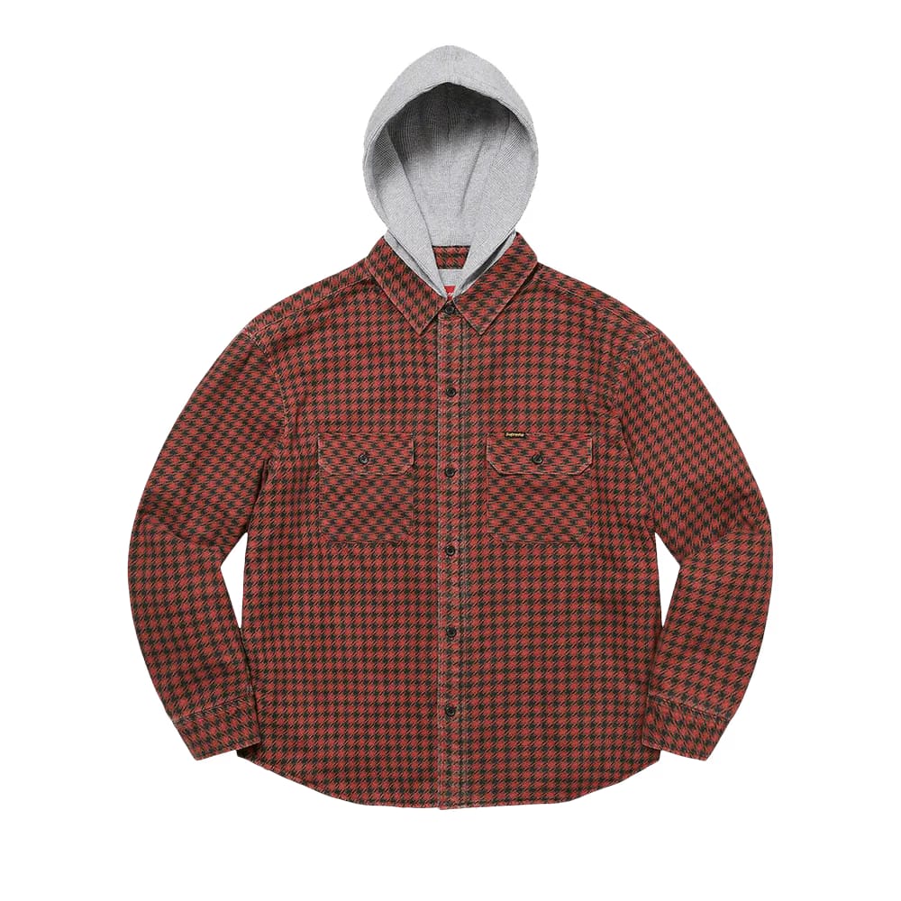Supreme Houndstooth Flannel Hooded Shirt Red