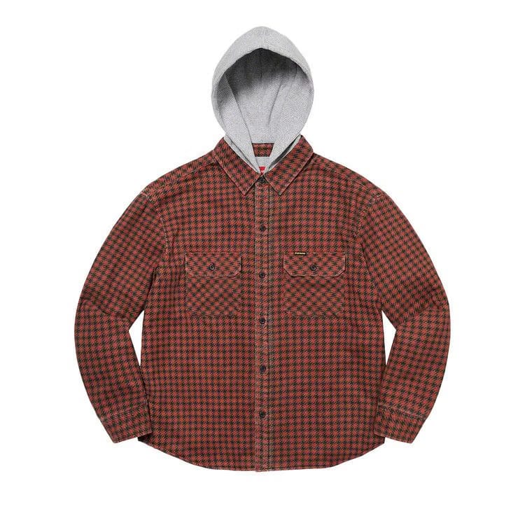 Supreme Houndstooth Flannel Hooded Shirt Red