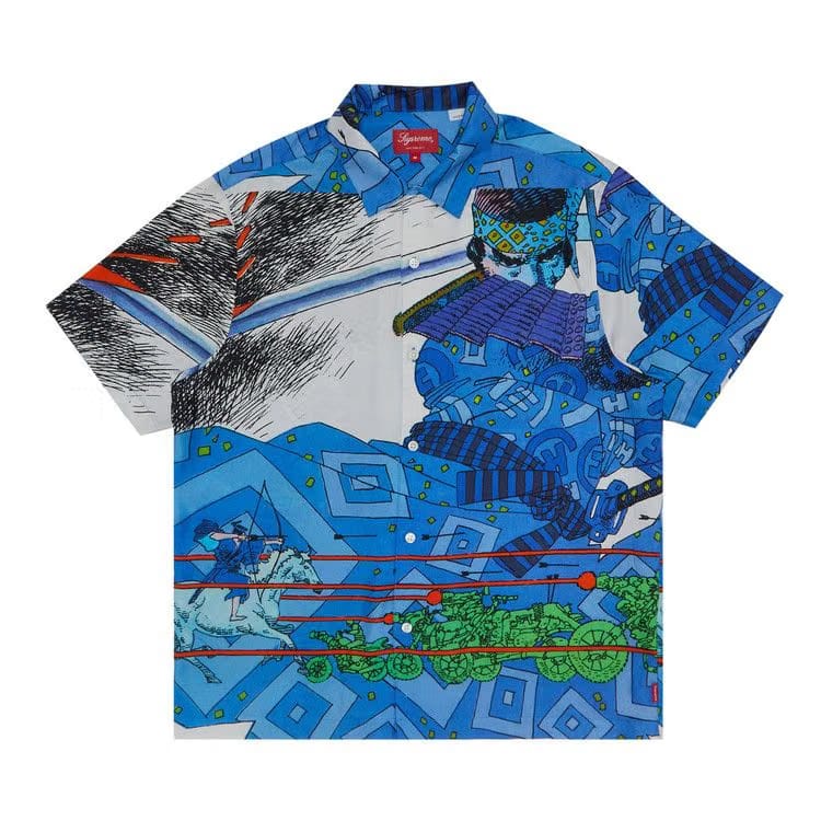 Supreme Ronin Silk Shorts-Sleeve Shirt Blue