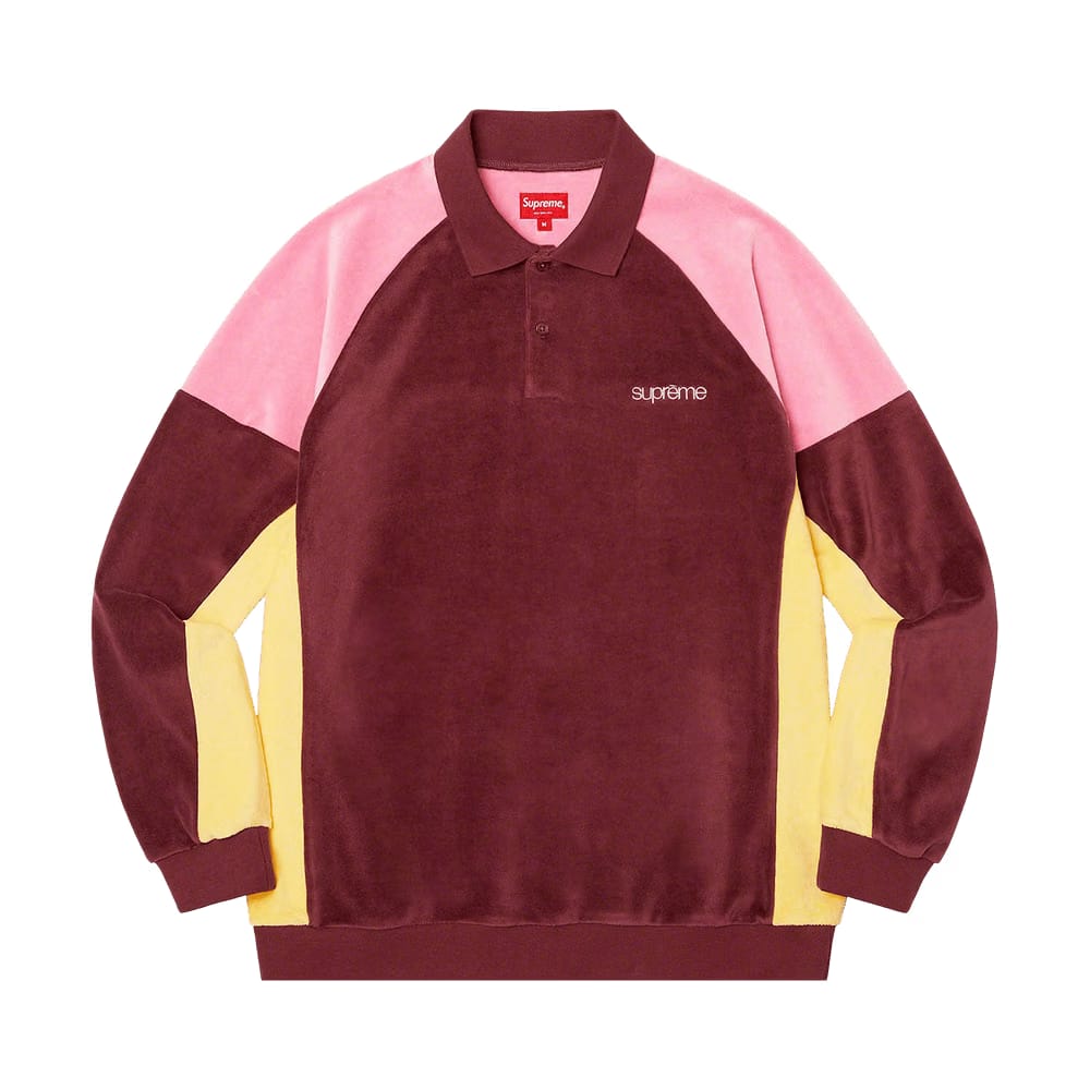 Supreme Paneled Velour Long-Sleeve Polo Cardinal