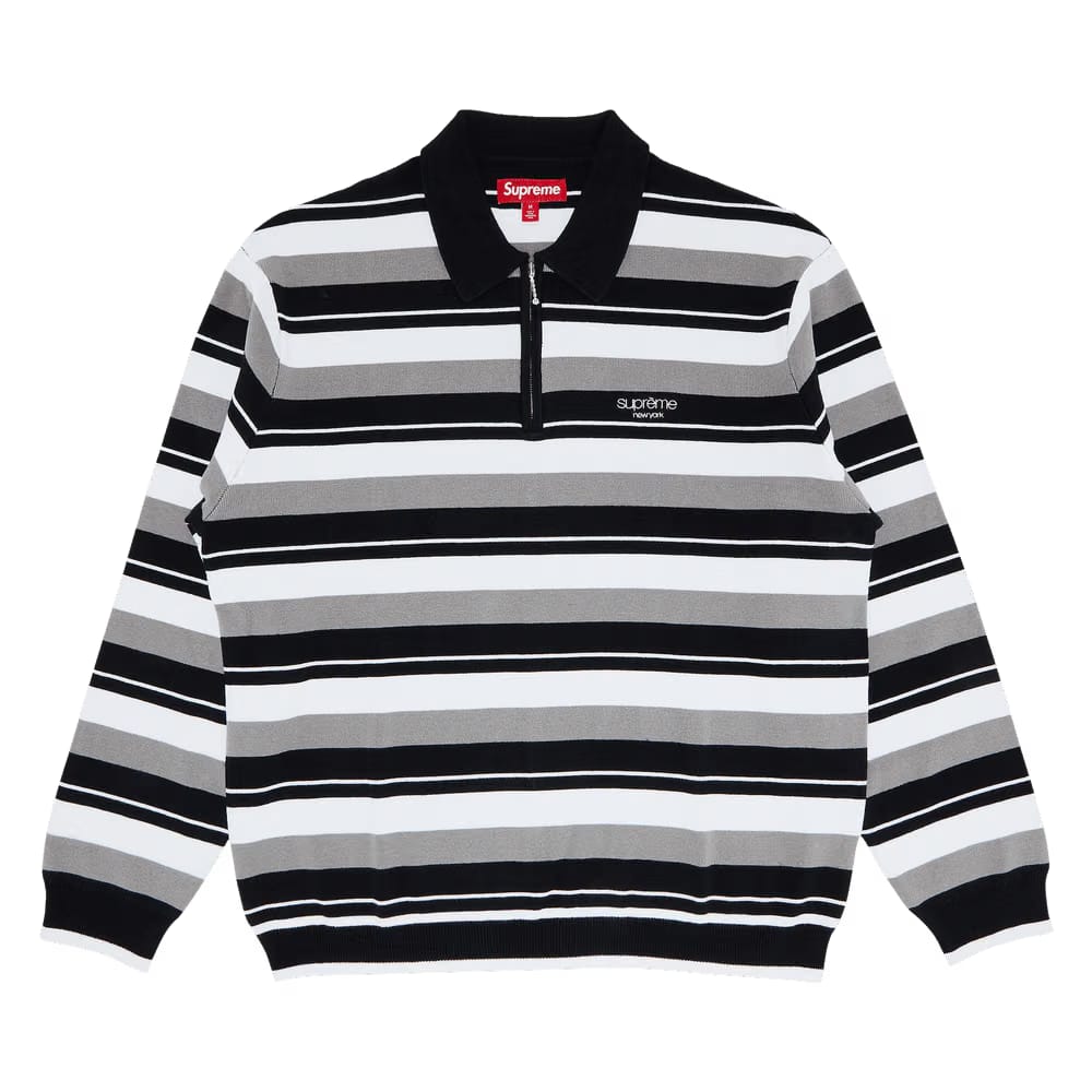 Supreme Stripe Zip Long-Sleeve Polo Black