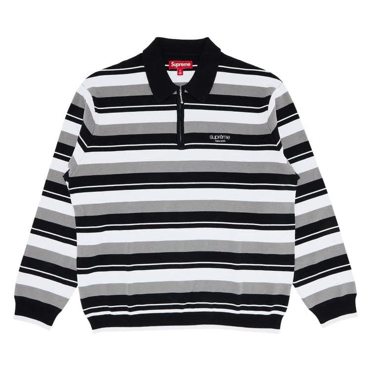 Supreme Stripe Zip Long-Sleeve Polo Black