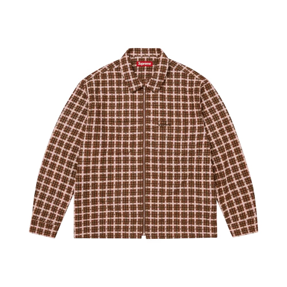 Supreme Metallic Plaid Zip Up Shirt Brown