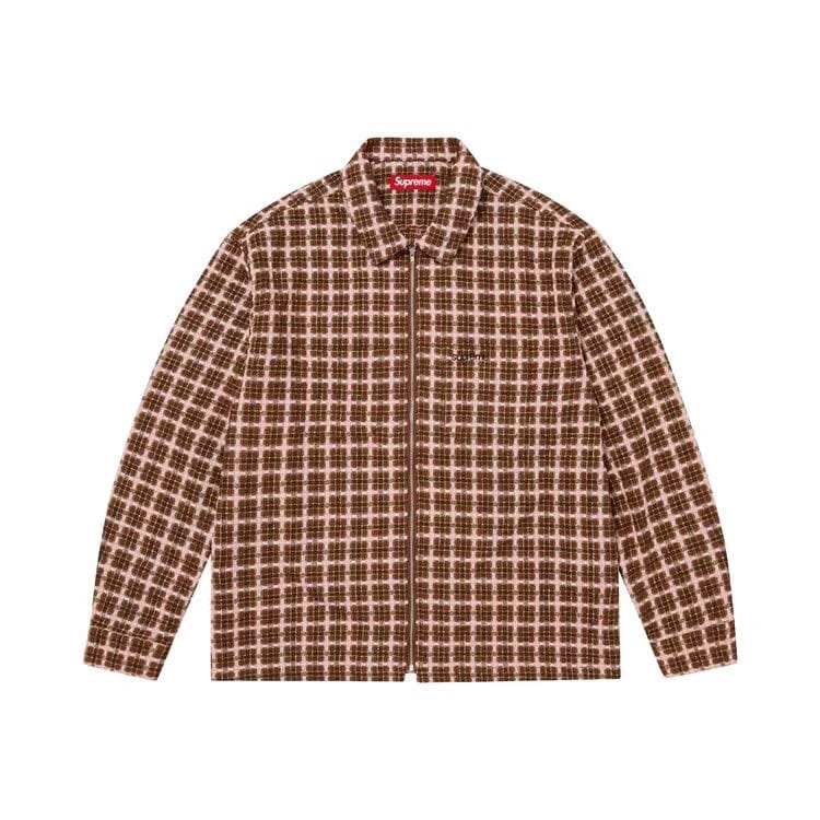 Supreme Metallic Plaid Zip Up Shirt Brown