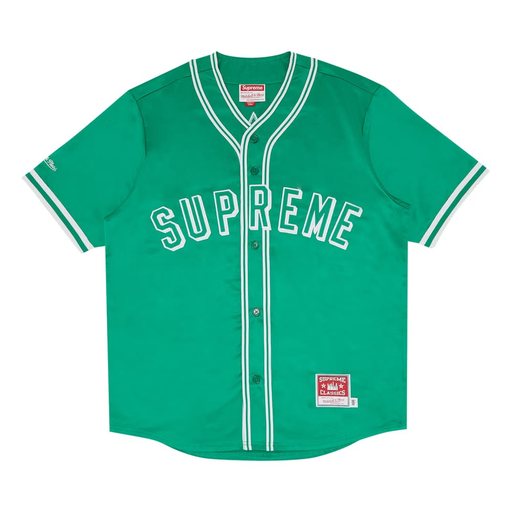 Supreme x Mitchell & Ness Satin Baseball Jersey Green