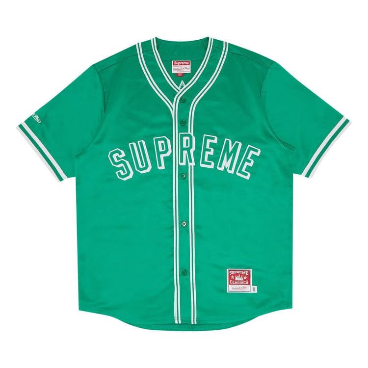 Supreme x Mitchell & Ness Satin Baseball Jersey Green