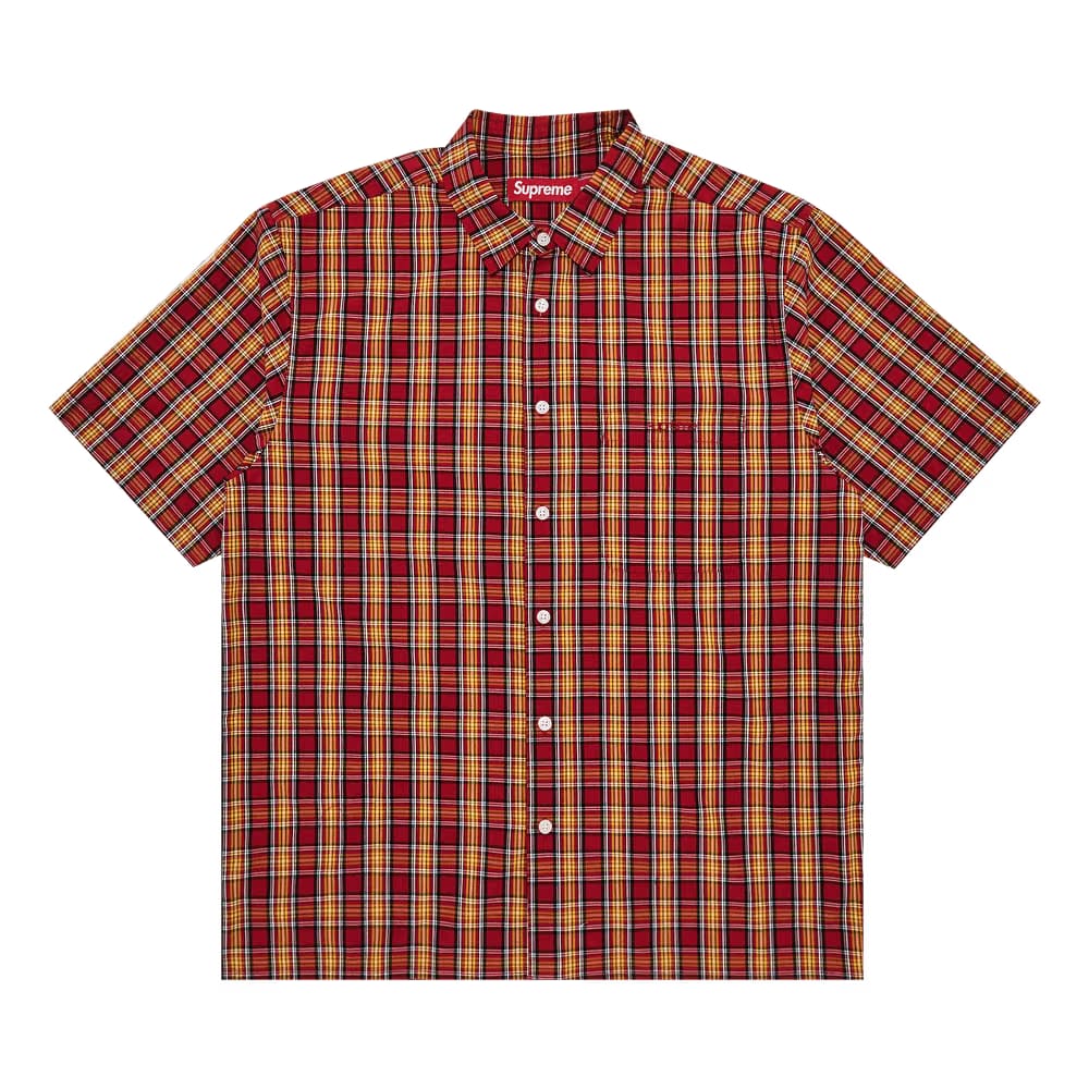 Supreme Mini Plaid Shorts-Sleeve Shirt Red