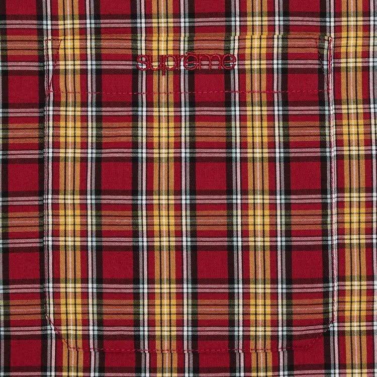 Supreme Mini Plaid Shorts-Sleeve Shirt Red