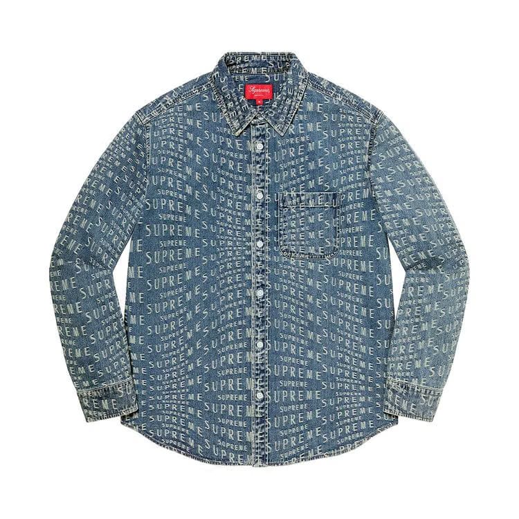 Supreme Wrap Jacquard Logos Denim Shirt Blue