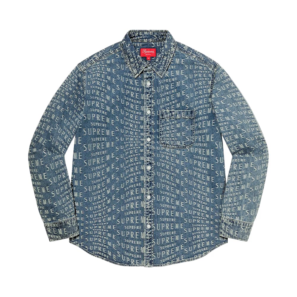 Supreme Wrap Jacquard Logos Denim Shirt Blue