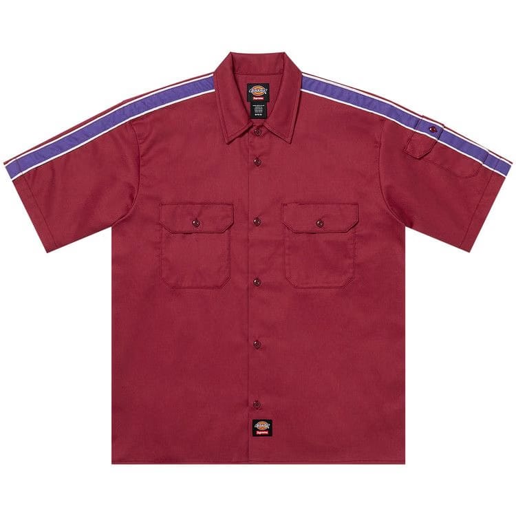 Supreme x Dickies Stripe Shorts-Sleeve Work Shirt Maroon