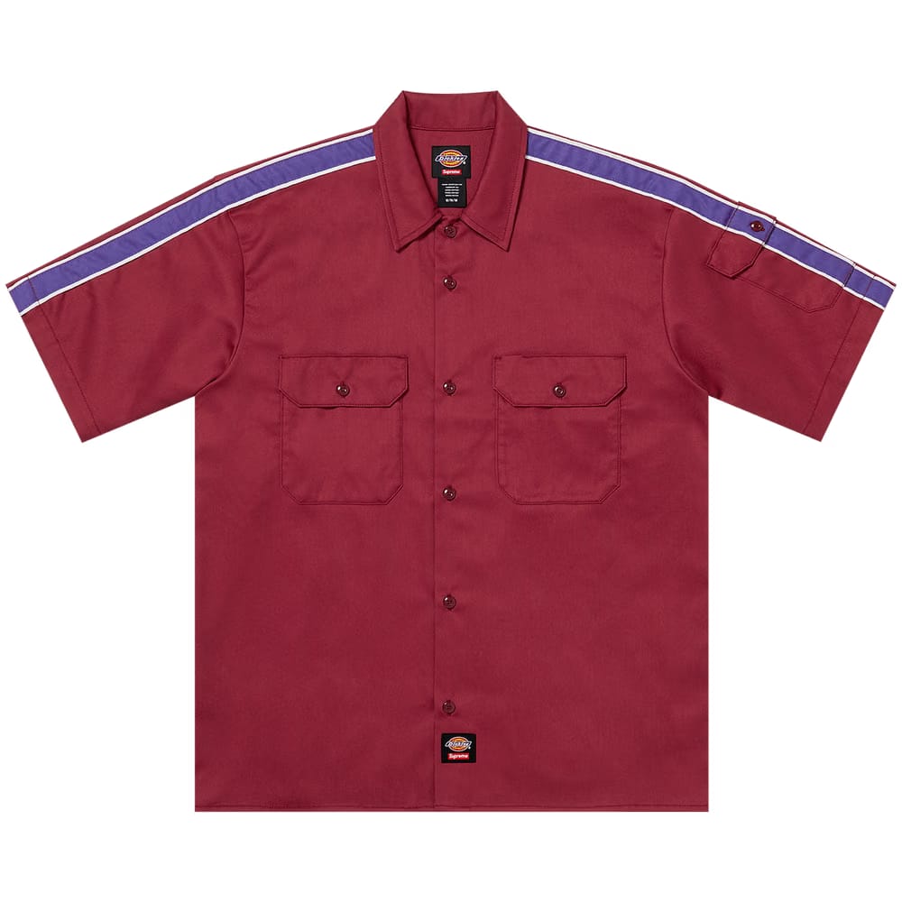 Supreme x Dickies Stripe Shorts-Sleeve Work Shirt Maroon