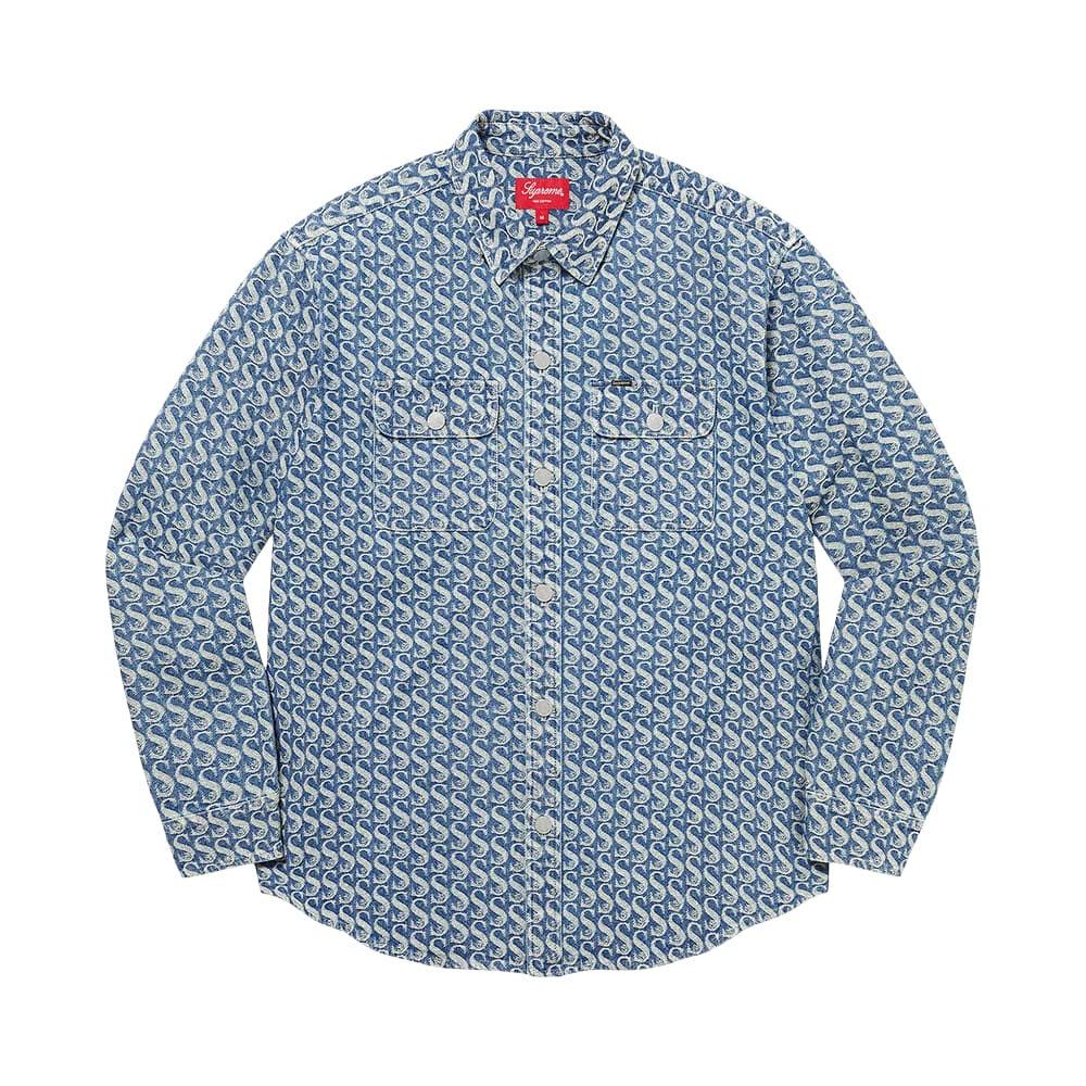 Supreme Monogram Denim Shirt Blue