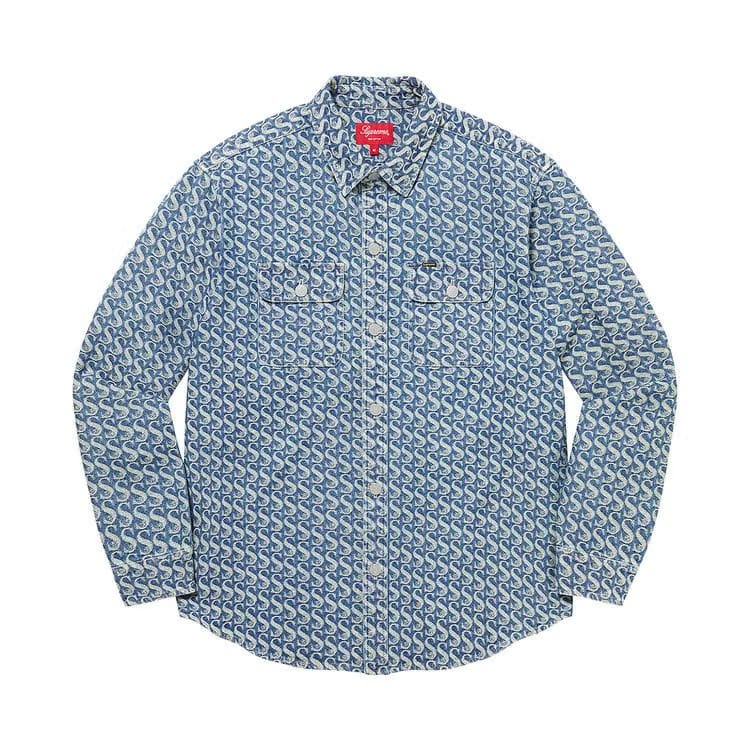 Supreme Monogram Denim Shirt Blue