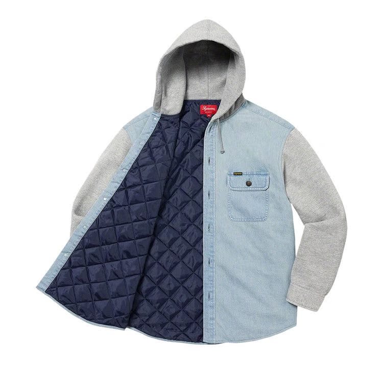 Supreme Fleece Hooded Denim Shirt Blue