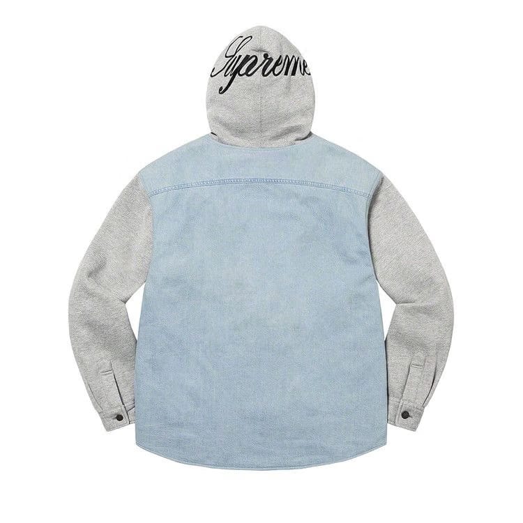 Supreme Fleece Hooded Denim Shirt Blue
