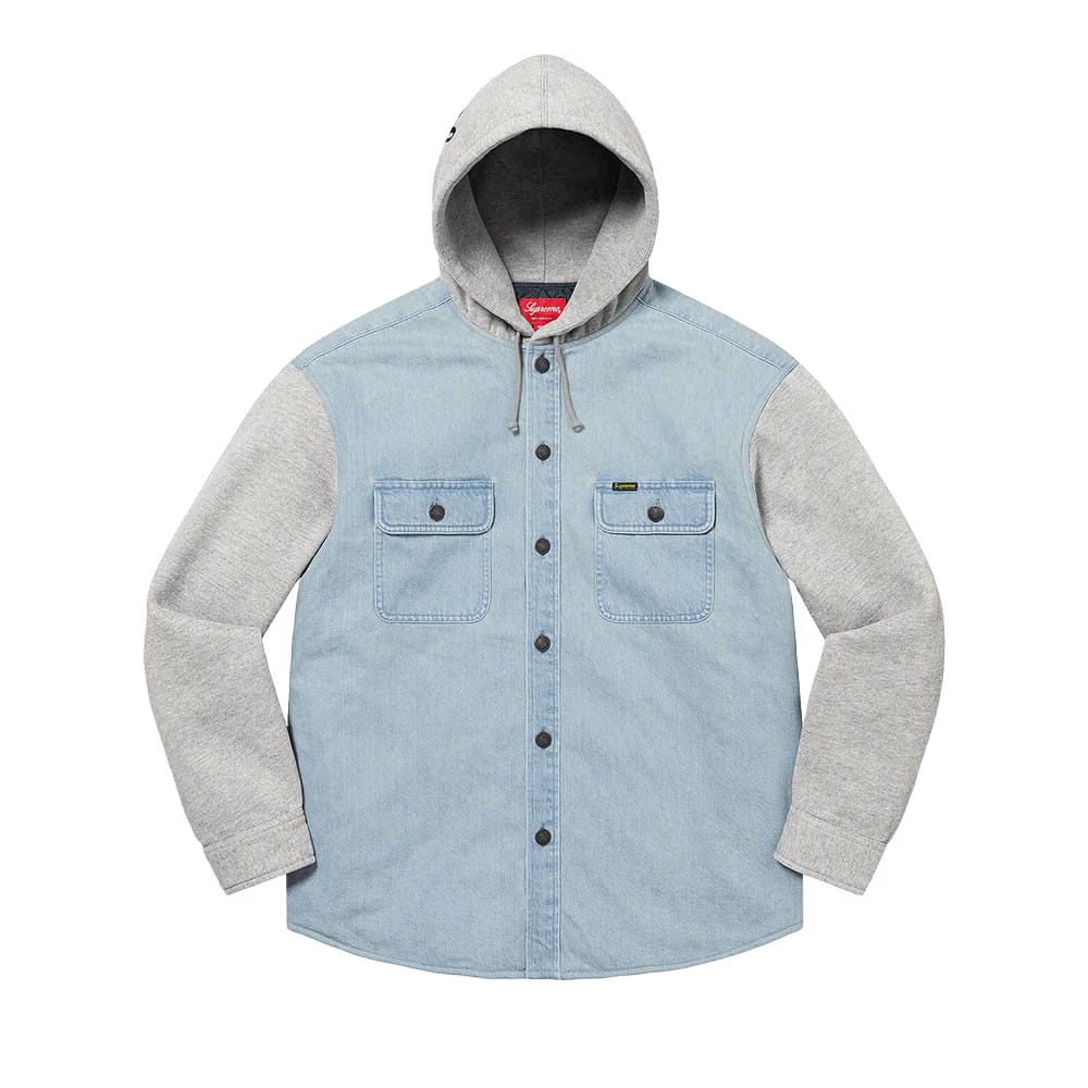 Supreme Fleece Hooded Denim Shirt Blue