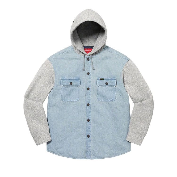 Supreme Fleece Hooded Denim Shirt Blue