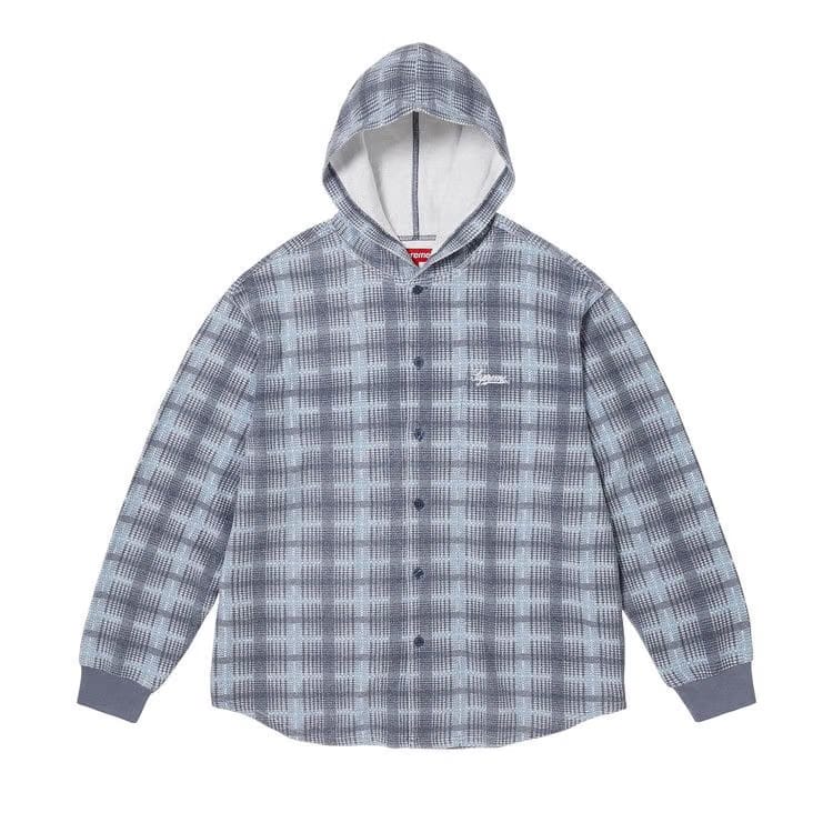 Supreme Hooded Plaid Knit Shirt Blue
