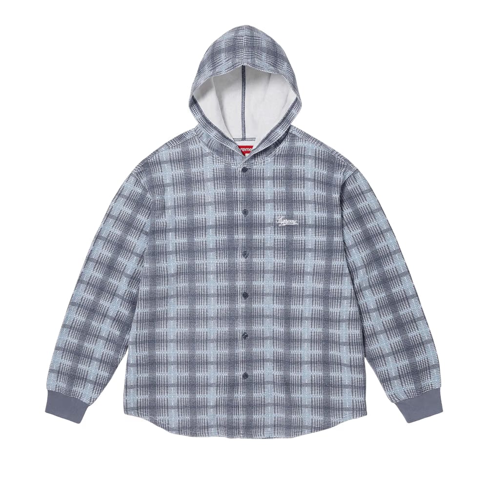 Supreme Hooded Plaid Knit Shirt Blue