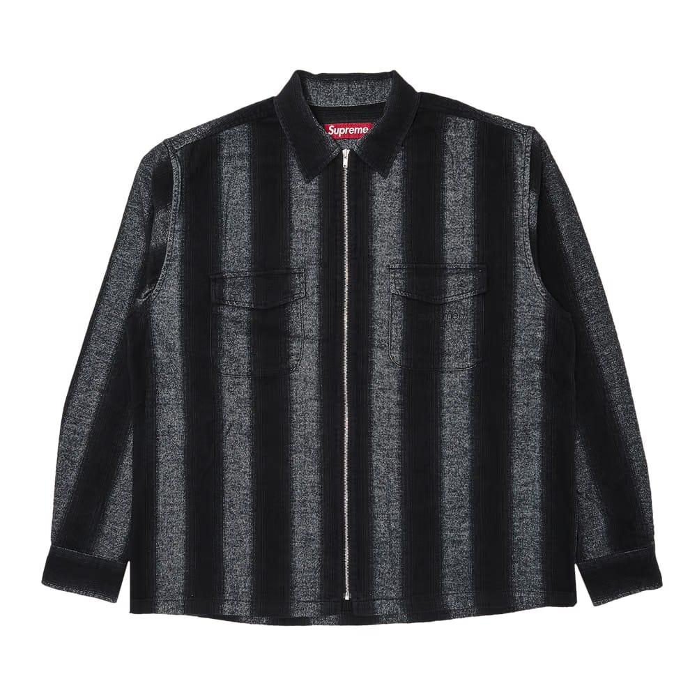 Supreme Stripe Flannel Zip Up Shirt Black
