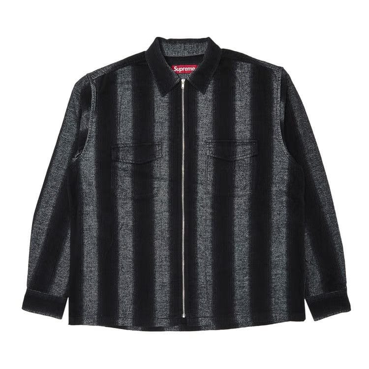 Supreme Stripe Flannel Zip Up Shirt Black