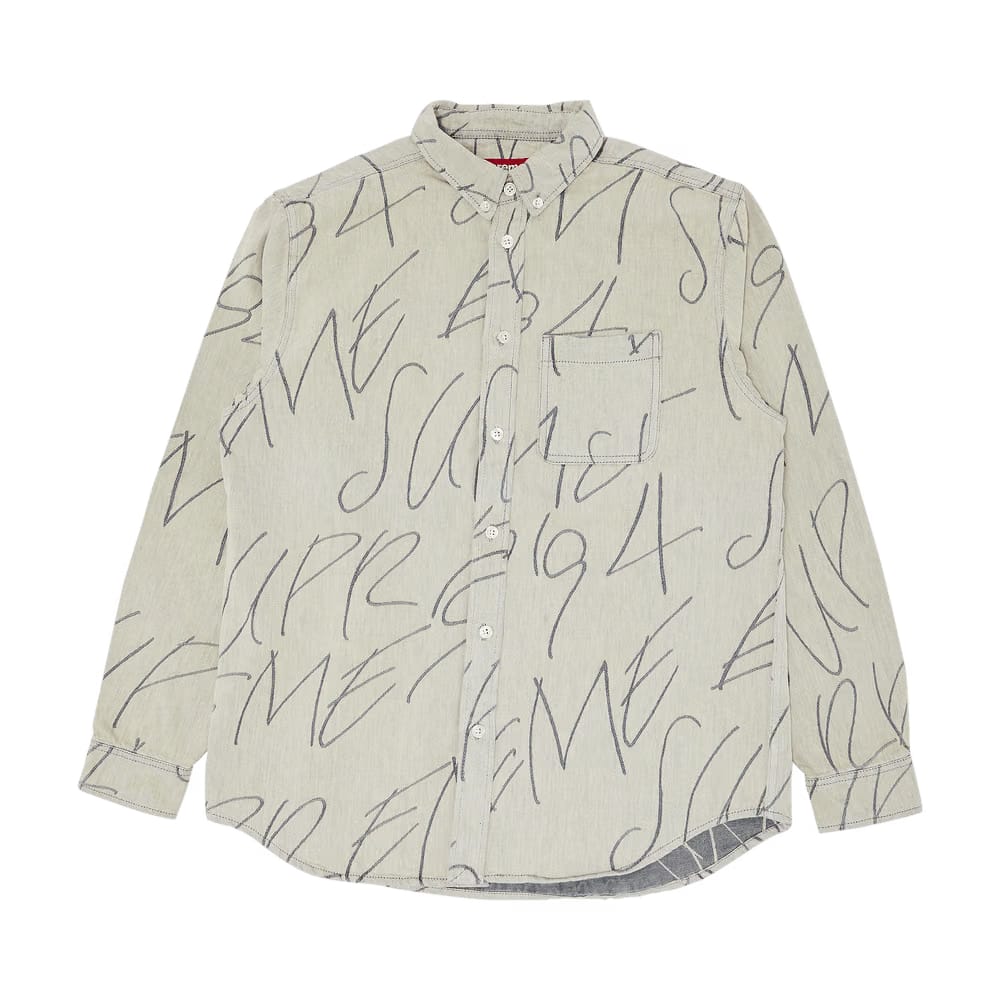 Supreme Handwriting Jacquard Denim Shirt Dirty