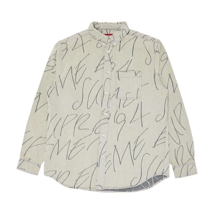 Supreme Handwriting Jacquard Denim Shirt Dirty