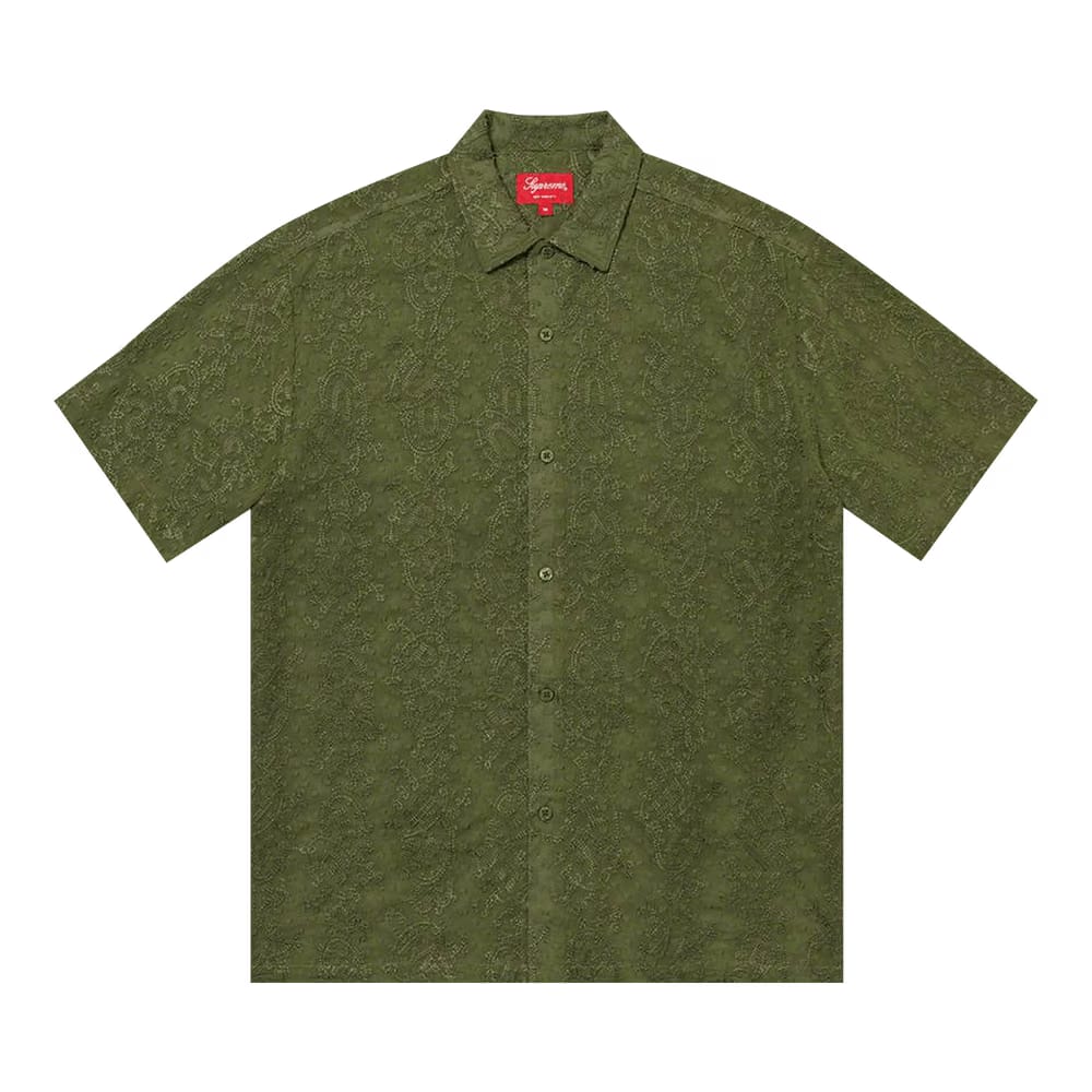 Supreme Chainstitch Chiffon Shorts-Sleeve Shirt Olive