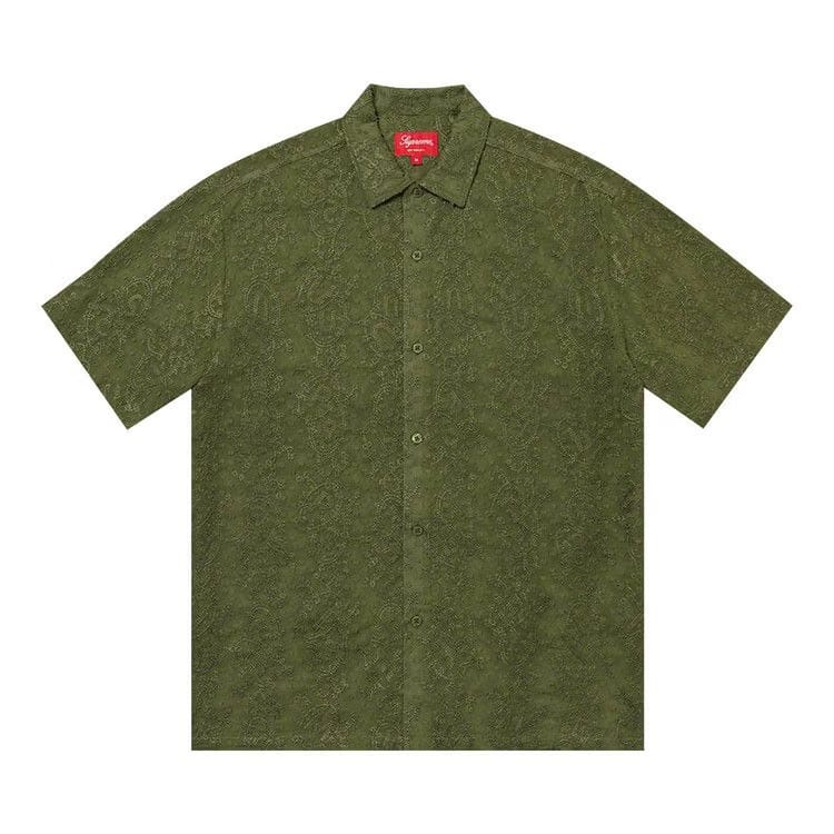 Supreme Chainstitch Chiffon Shorts-Sleeve Shirt Olive