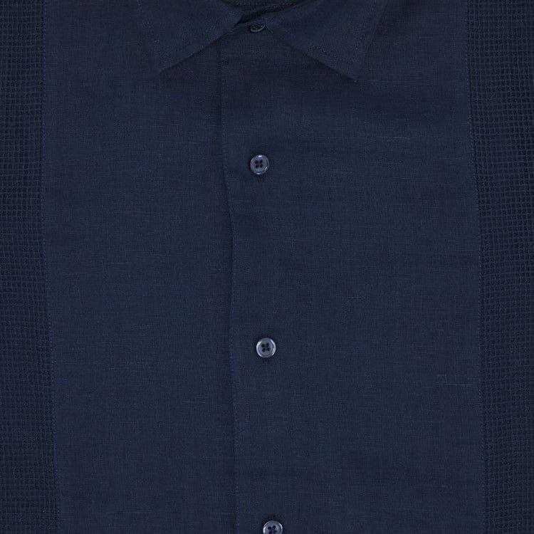 Supreme Mesh Panel Linen Shorts-Sleeve Shirt Navy