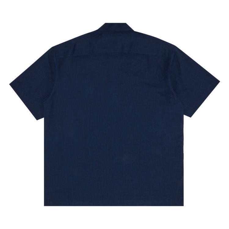 Supreme Mesh Panel Linen Shorts-Sleeve Shirt Navy