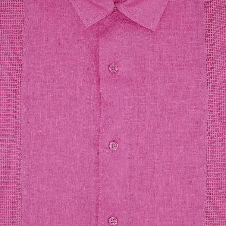 Supreme Mesh Panel Linen Shorts-Sleeve Shirt Pink