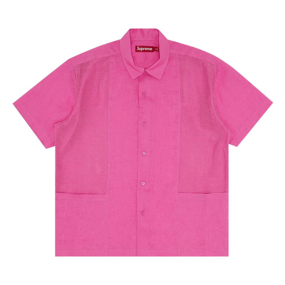 Supreme Mesh Panel Linen Shorts-Sleeve Shirt Pink
