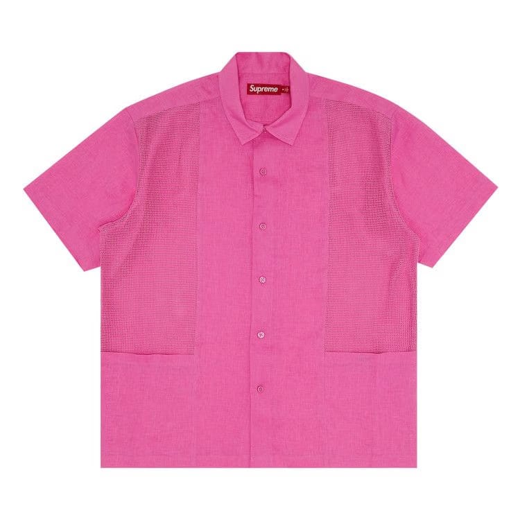 Supreme Mesh Panel Linen Shorts-Sleeve Shirt Pink