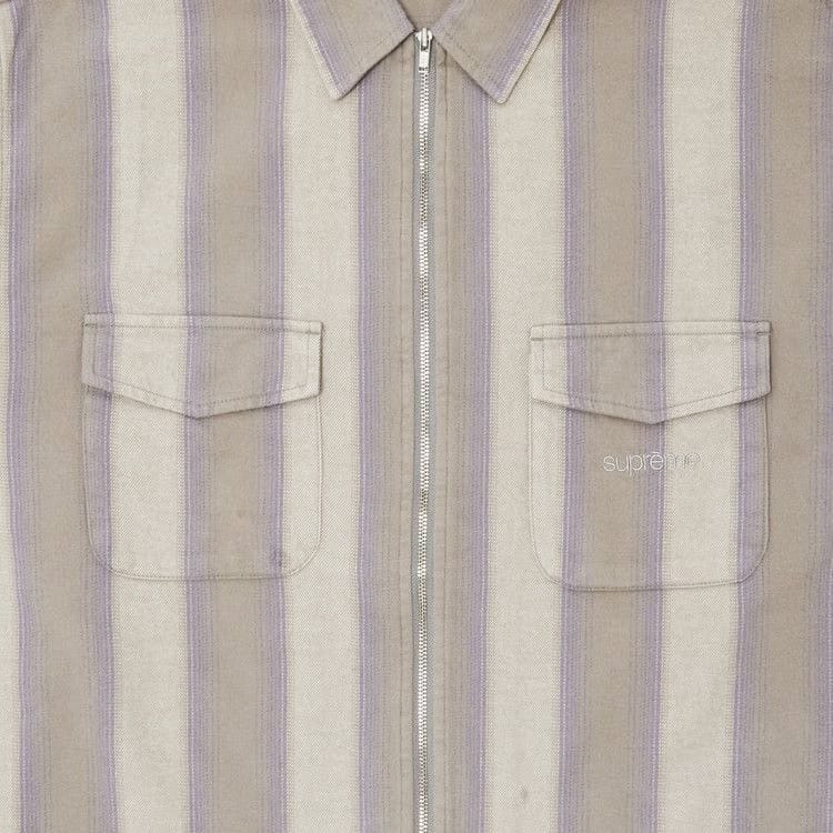 Supreme Stripe Flannel Zip Up Shirt Grey