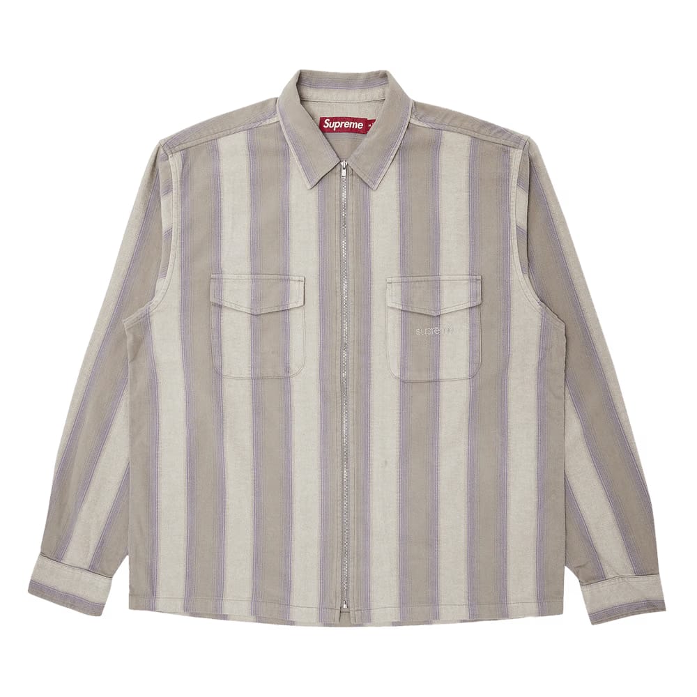 Supreme Stripe Flannel Zip Up Shirt Grey