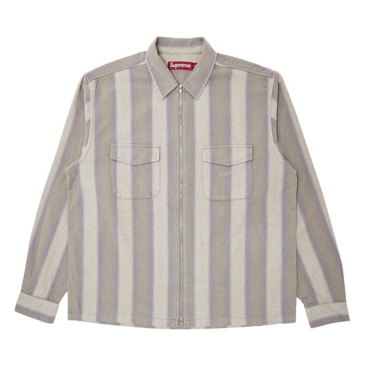 Supreme Stripe Flannel Zip Up Shirt Grey