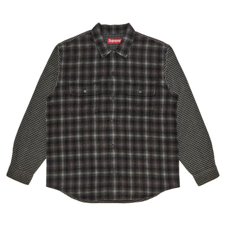 Supreme Houndstooth Plaid Flannel Shirt Black