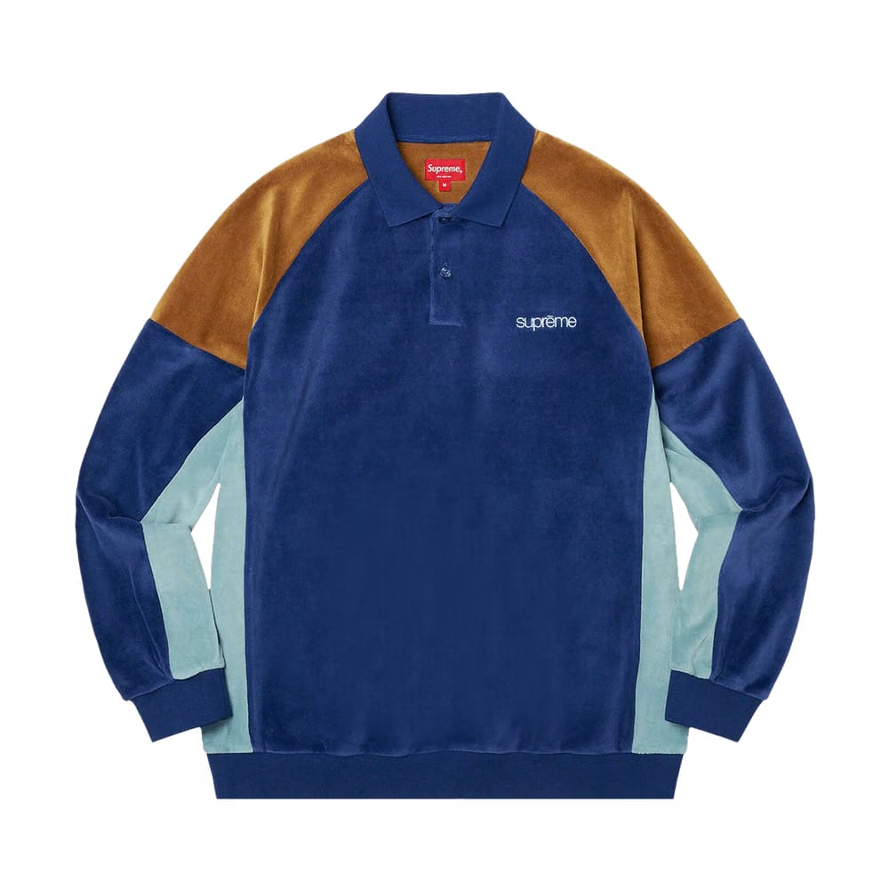 Supreme Paneled Velour Long-Sleeve Polo Dark Royal