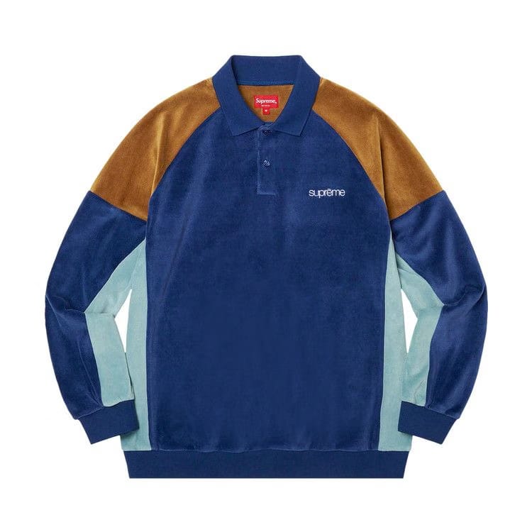 Supreme Paneled Velour Long-Sleeve Polo Dark Royal