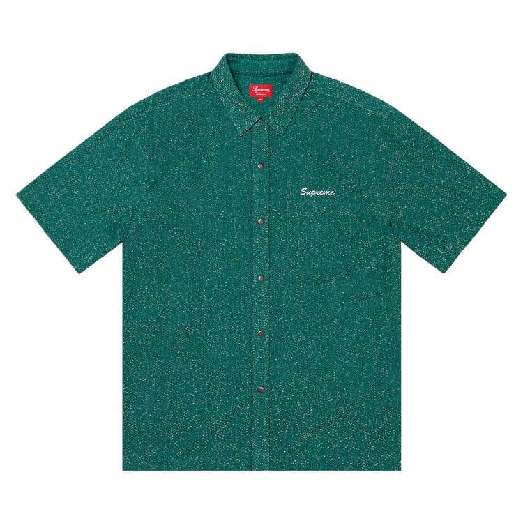Supreme Lurex Shorts-Sleeve Shirt Green