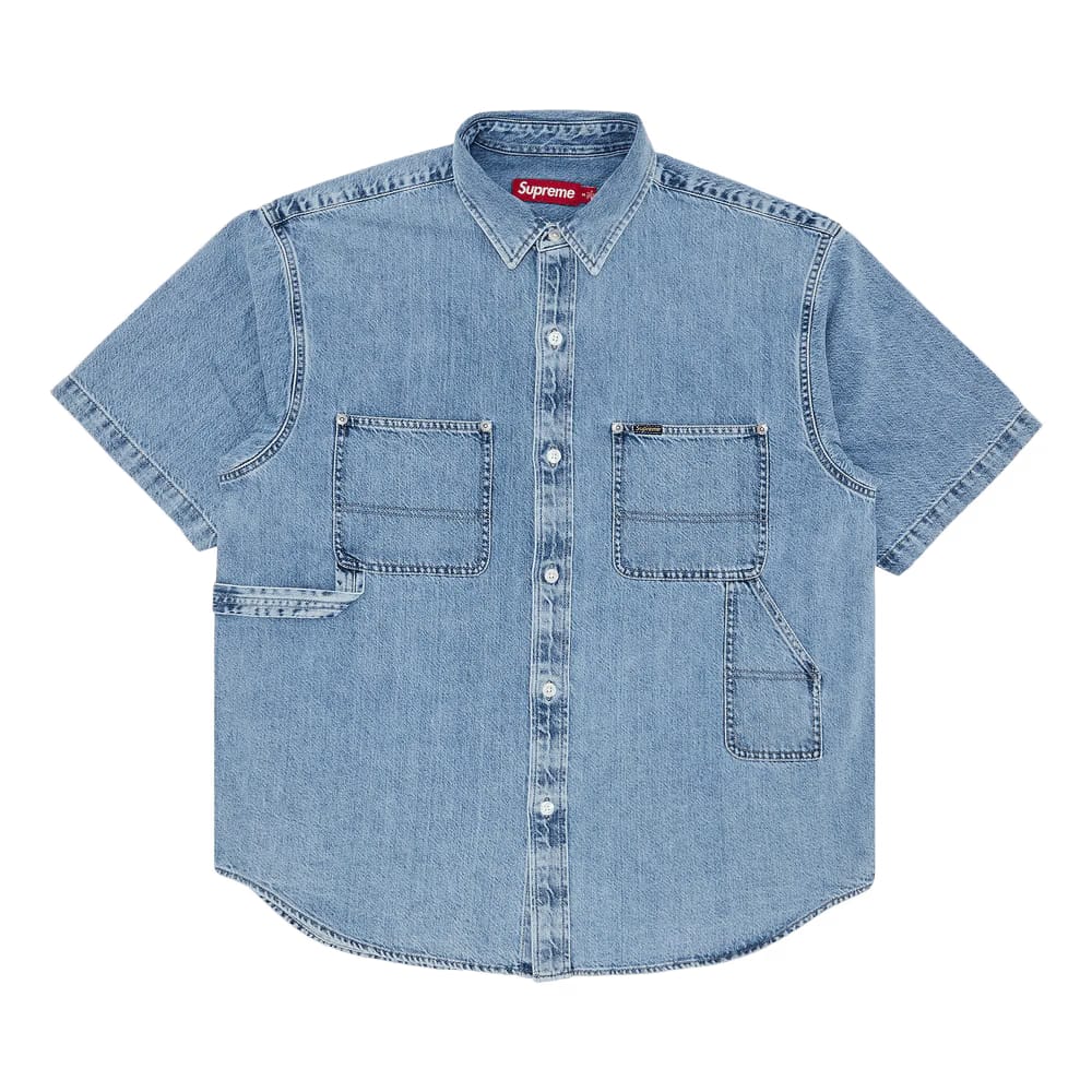 Supreme Loose Fit Shorts-Sleeve Denim Painter Shirt Washed Indigo