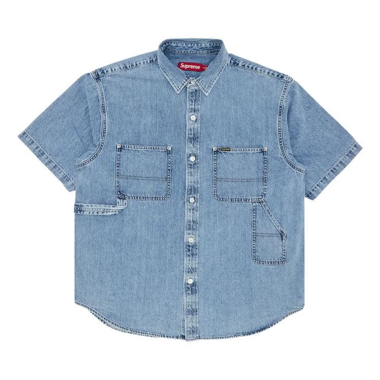 Supreme Loose Fit Shorts-Sleeve Denim Painter Shirt Washed Indigo