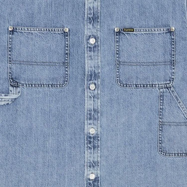 Supreme Loose Fit Shorts-Sleeve Denim Painter Shirt Washed Indigo