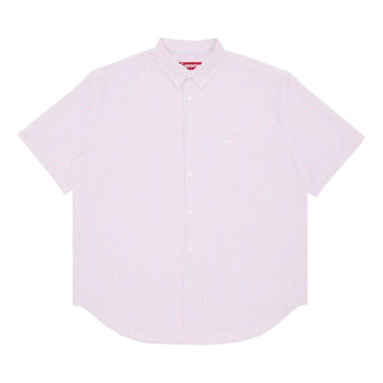 Supreme Loose Fit Oxford Shorts-Sleeve Shirt Pink Stripe