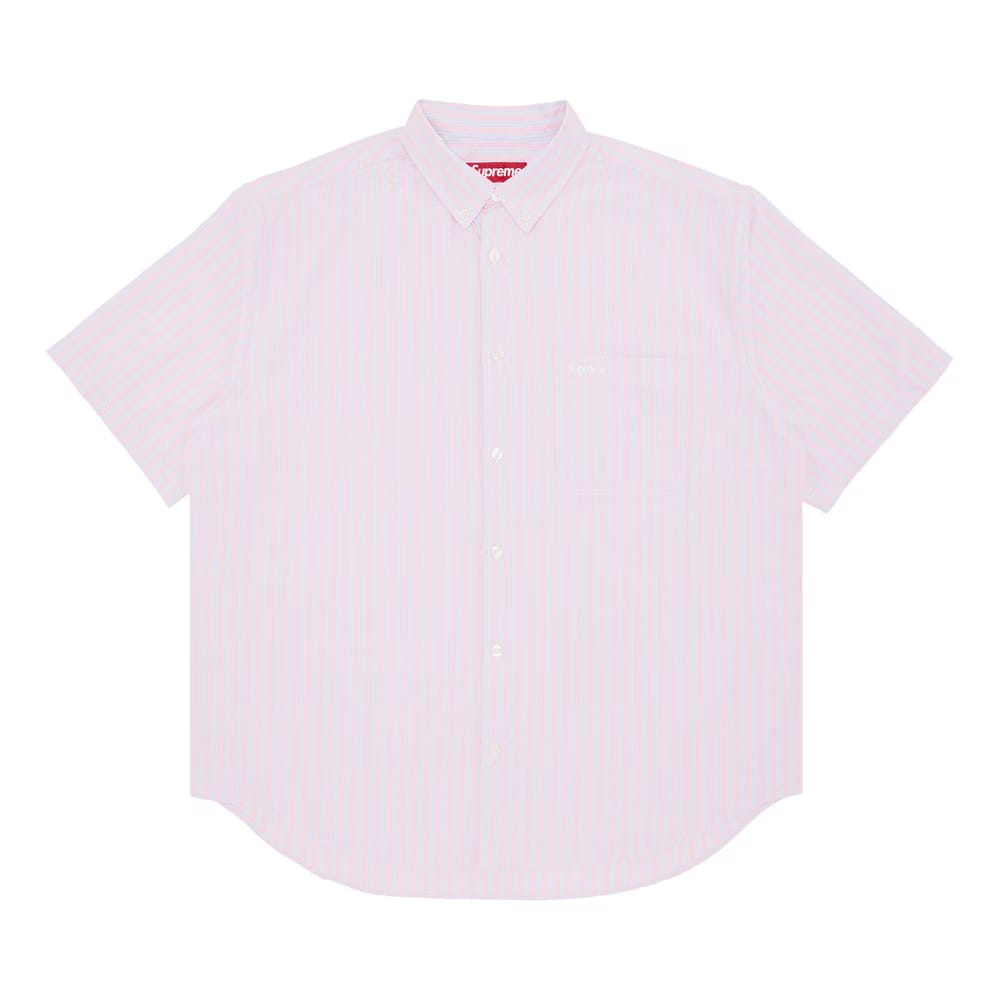 Supreme Loose Fit Oxford Shorts-Sleeve Shirt Pink Stripe
