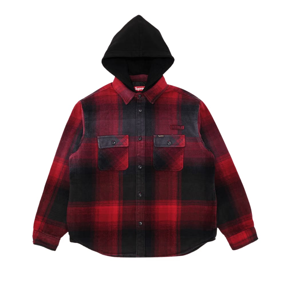 Supreme Quilted Lined Hooded Flannel Shirt Red Plaid