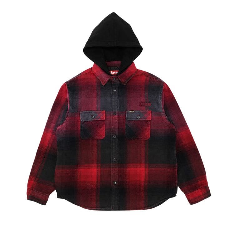 Supreme Quilted Lined Hooded Flannel Shirt Red Plaid