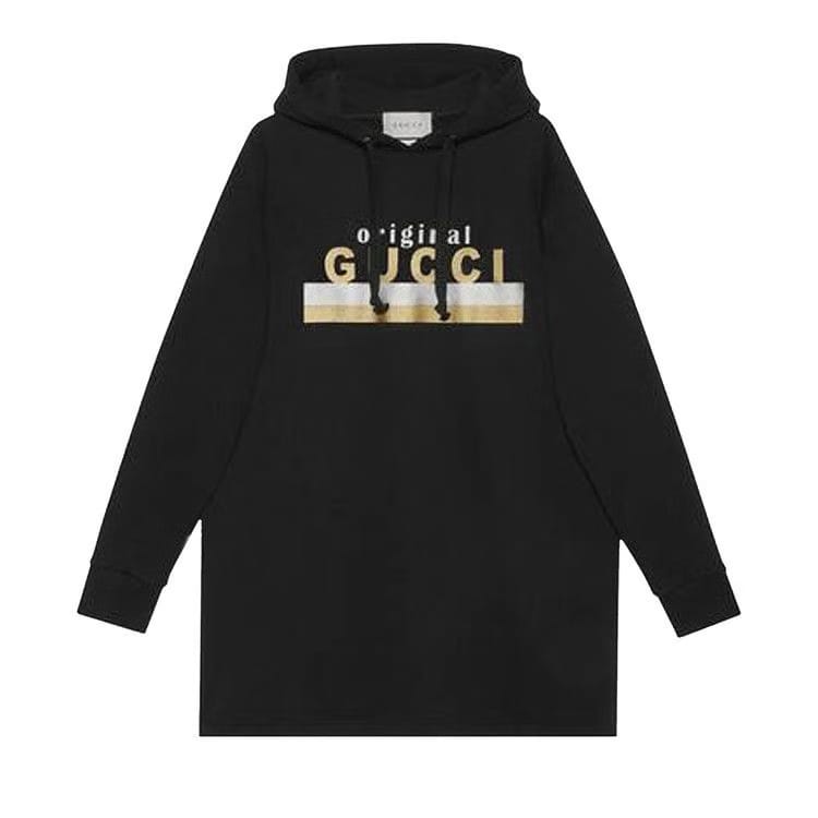 Gucci Original Print Hooded Dress Black